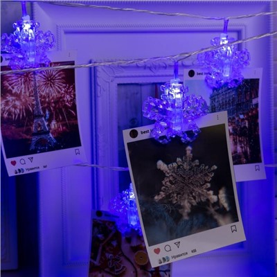 Гирлянда «Нить» 4.5 м с насадками «Прищепки-снежинки», IP20, прозрачная нить, 20 LED, свечение синее, 220 В