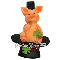 Декоративная прищепка Счастливая Свинка в шляпе с клевером 6*3 см (Sigro)