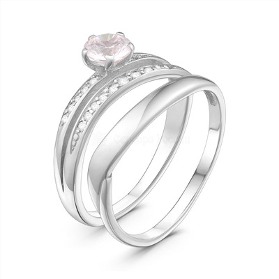 Кольцо двойное из серебра с розовым бриллианитом и фианитами родированное - 2 в 1 925 пробы 1-370р11021