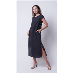5169-100 льняное платье черное