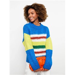 LC Waikiki Женский трикотажный свитер с круглым вырезом и цветными блоками с длинным рукавом