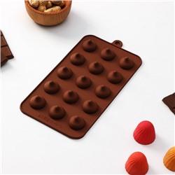 Форма силиконовая для шоколада Доляна «Трюфель», 20,5×10,5 см, 15 ячеек (d=2,2 см), цвет шоколадный
