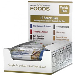California Gold Nutrition, FOODS, батончики-снеки, ассорти вкусов, 12 батончиков по 40 г (1,4 унции)