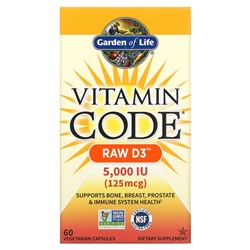 Garden of Life, Vitamin Code, Raw D3, 5000 МЕ, 60 вегетарианских капсул