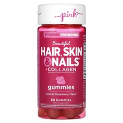 Pink, Beautiful Hair, Skin & Nails + Collagen, натуральная клубника, 60 жевательных таблеток