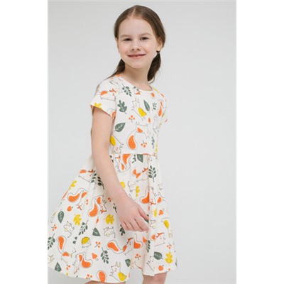 Платье  для девочки  К 5646/сливки,осенний лес к1270