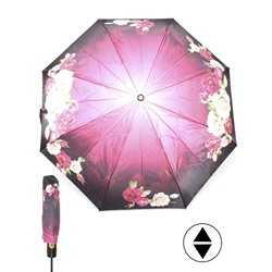 Зонт женский ТриСлона-L 3825 M,  R=58см,  суперавт;  8спиц,  3слож,  фотосатин,  черный/розовый  (розы)  248439