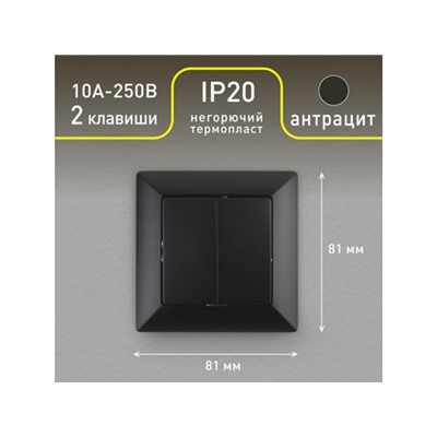 Выключатель Intro Solo 4-104-05 двухклавишный 10А-250В, IP20, СУ, антрацит