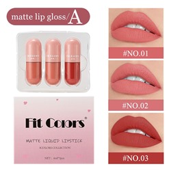 Набор жидких матовых блесков для губ Fit Colors Matte Liquid Lipstick 3шт*4ml A