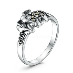 Кольцо из чернёного серебра с марказитами - Слоны 925 пробы HR1402-MAC