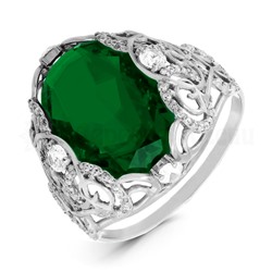 Кольцо из серебра с зеленым кварцем и фианитами родированное 925 пробы к0183р132