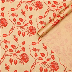 Крафт-бумага "Вьющиеся розы" Красные 40гр. / рулон 0.7*10 м