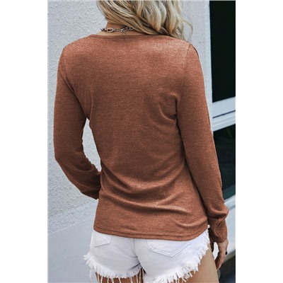 Chestnut Long Sleeve Snap Button Henley Top