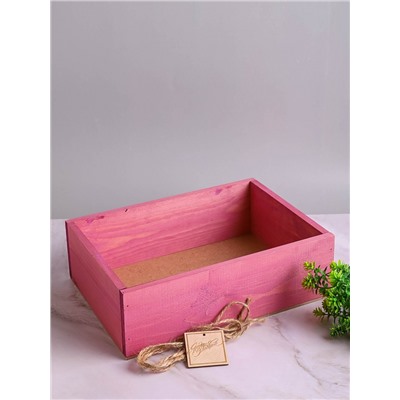 Ящик деревянный с шильдиком 30х21х9,5см №2 розовый