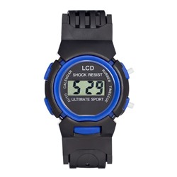 Часы наручные электронные детские "Спорт", ремешок силикон, l-23 см, синие