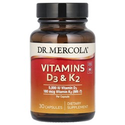 Dr. Mercola, витамины D3 и K2, 30 капсул