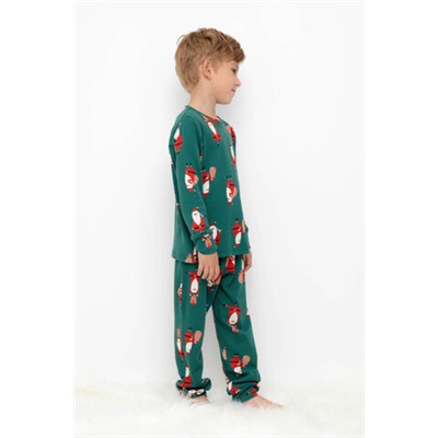 Пижама  для мальчика  К 1552/дед морозы с подарками на тем.зеленом
