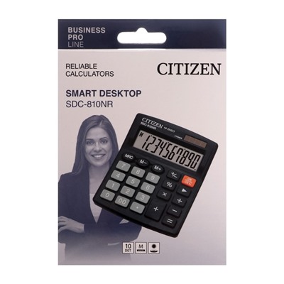 Калькулятор настольный Citizen "SDC-810NR", 10-разрядный, 102 х 124 х 25 мм, двойное питание, чёрный