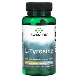 Swanson, L-тирозин, 500 мг, 60 растительных капсул