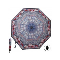 Зонт женский ТриСлона-881/L 3881с,  R=55см,  полуавт;  8спиц,  3слож,  полиэстер,  синий,  цветы 223323