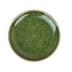Ляган 32см, плоский Риштанская керамика зелёный/коричневый