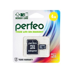 Карта памяти Perfeo microSD 4GB High-Capacity (Class 10)  PF4GMCSH10A