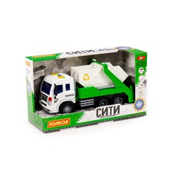 322837 Полесье "Сити", автомобиль-контейнеровоз инерционный (со светом и звуком) (зелёный) (в коробке)