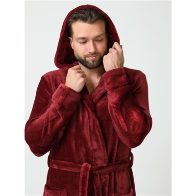 Халат мужской с капюшоном, размер 46, цвет бордовый