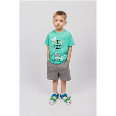 Комплект для мальчика (футболка и шорты) 42112 ментол/серый/98-56