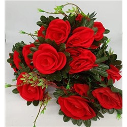 Цветы искусственные декоративные Розы красные 12 бутонов + зелень 60 см