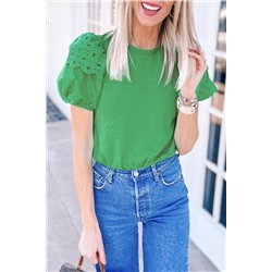 Bright Green Anglaise Embroidered Puff Short Sleeve Top