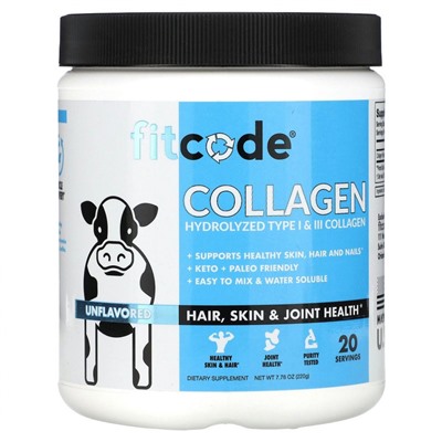 FITCODE, Collagen, гидролизованный коллаген типов I и III, без добавок, 220 г (7,76 унции)