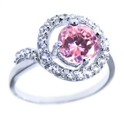 Кольцо (вставки: Цирконы, розовые; покрытие: Золото, Родирование)