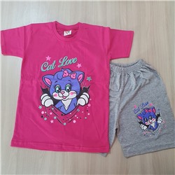Костюм детский с шортами фуксия "Cat Love"