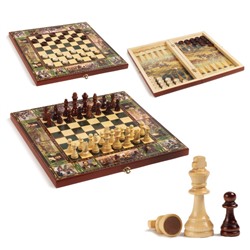 Настольная игра 3 в 1 "Бородино": шахматы, шашки, нарды, деревянные большие 50 х 50 см