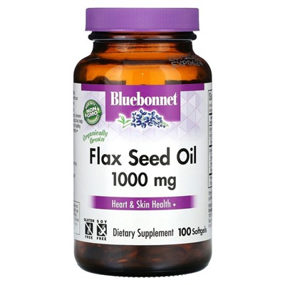 Bluebonnet Nutrition, Льняное масло, 1000 мг, 100 мягких таблеток