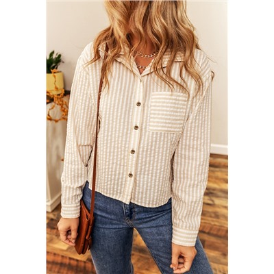 Stripes Chest Pocket Crinkled Shirt