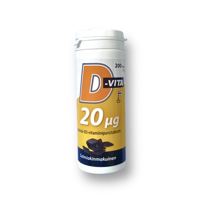 Витамины D - Vita (салмиак) 20 µg со вкусом лакрицы 200 таблеток Срок реализации 08.2024г.