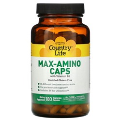 Country Life, Max-Amino Caps, с витамином B-6, 180 вегетарианских капсул