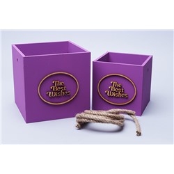 Кашпо из дерева с ручкой набор из 2шт "The Best Wishes" Фиолетовый