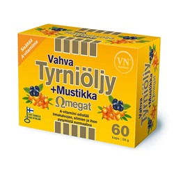 Omegat vahva Tyrniöljy+Mustikka облепиховое масло + черника 60 кап (СРОК РЕАЛИЗАЦИИ : 30.01.24)