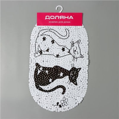 Коврик противоскользящий СПА в ванну на присосках Доляна «Кошечки», 38×67,5 см, цвет белый