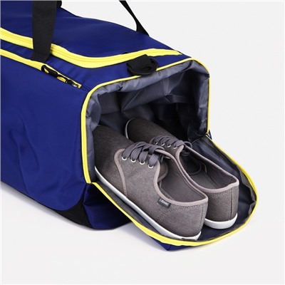Сумка спортивная на молнии, отдел для обуви, 2 наружных кармана, длинный ремень, цвет синий