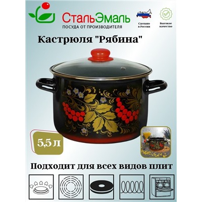 Кастрюля 5,5 л цил. Рябина 7RD221S черн