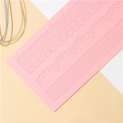 Коврик для айсинга Доляна «Ретро», силикон, 38,5×12×0,3 см, цвет розовый