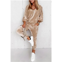 Parchment Velvet Zipped Top and Joggers Two Piece Set