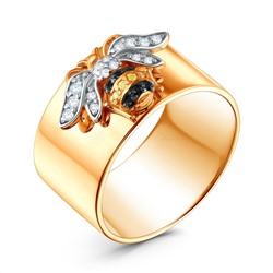 Кольцо из золочёного серебра со шпинелью, фианитами и родированием - Пчела 925 пробы К-221зр416205