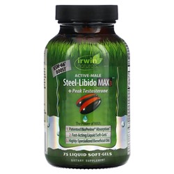 Irwin Naturals, Steel Libido Max 3 + Peak Testosterone, 75 желатиновых капсул