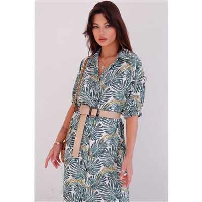 9425 Платье-рубашка с объёмными рукавами "Tropical" (остаток: 46-48)