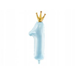 Шар Цифра "1" с короной Небесно-голубой / Sky Blue (в упаковке)